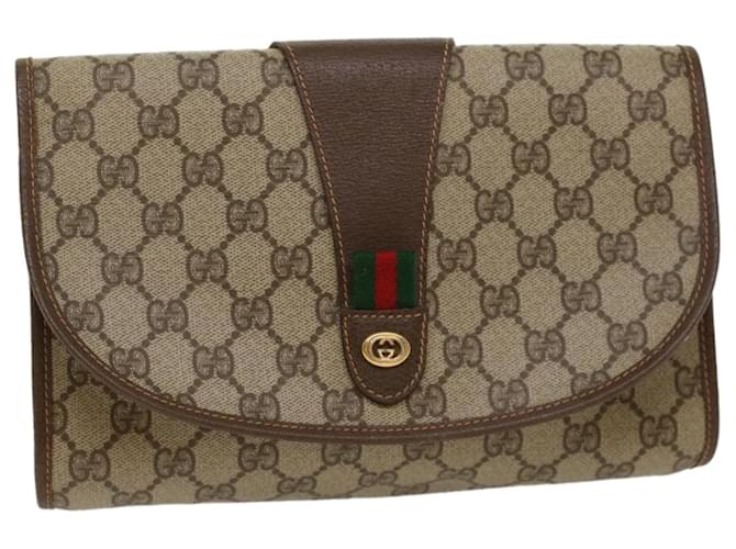GUCCI GG Canvas Web Sherry Line Clutch Bag PVC Leather Beige Green Auth 53257 Red  ref.1069766