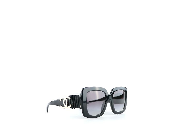 CHANEL - Occhiali da sole in plastica e pelle CC Nero