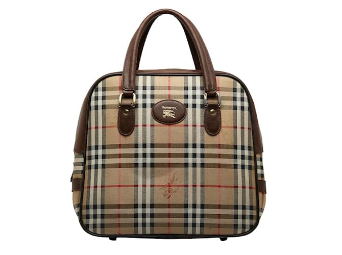 Burberry Haymarket Check Canvas Handbag Canvas Handbag in Good condition Brown Cloth  ref.1070021