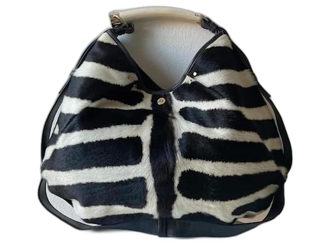 Vintage Yves Saint Laurent Zebra Horn Tasche Schwarz Weiß Rosshaar  ref.1070072
