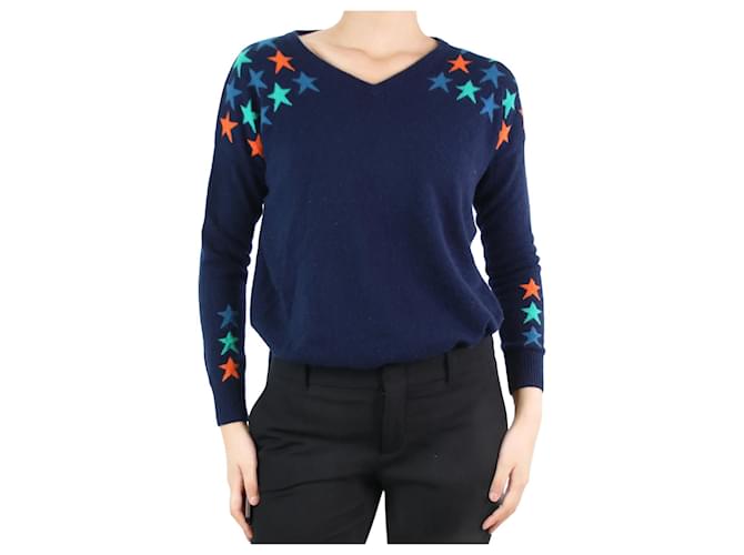 Autre Marque Blauer Pullover mit V-Ausschnitt und Sternenmuster – Markengröße 1 Kaschmir  ref.1070208