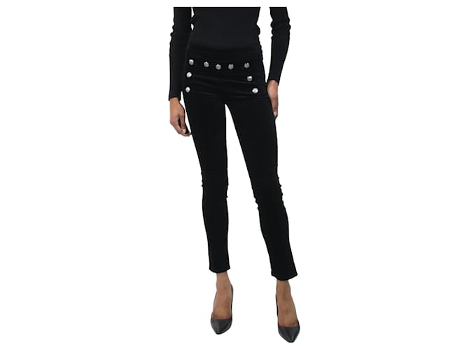 Veronica Beard Pantalón de terciopelo negro con detalle de botones - talla W 26 Algodón  ref.1070220