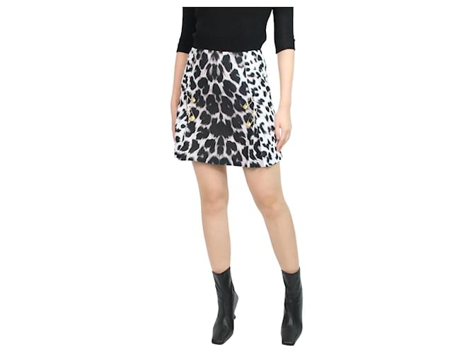 Autre Marque Grey snow leopard mini skirt - size UK 8 Polyester  ref.1070233