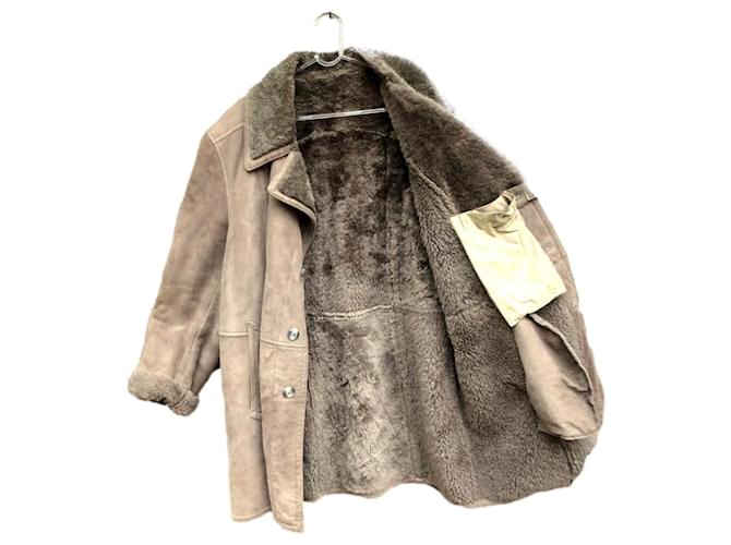 Autre Marque vintage shearling peacoat size 54 Brown Leather  ref.1070255