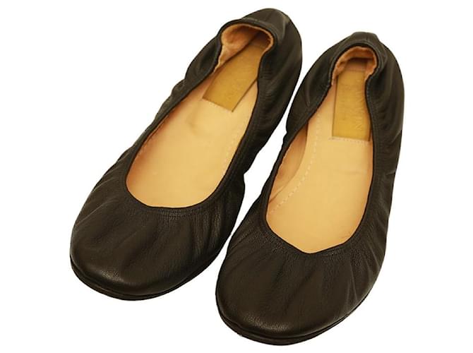 Lanvin clássico luz preto couro de bezerro sapatos de balé apartamentos tamanho bailarina 40  ref.1070260