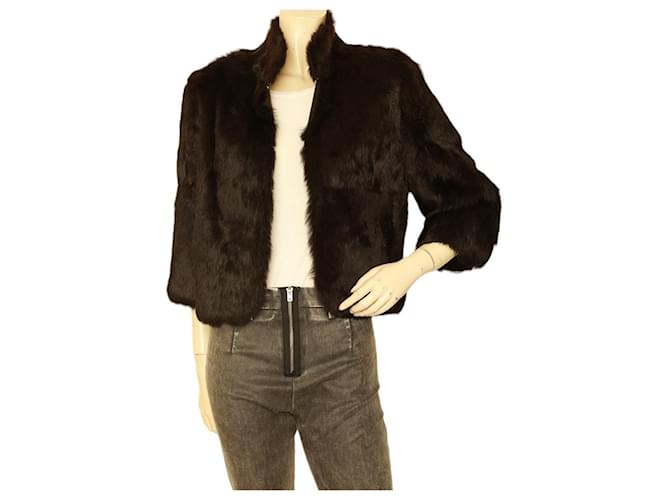 Matthew Williamson Black Rabbit Fur 3/4 Sleeve Bolero Jacket Coat sz 10  ref.1070273