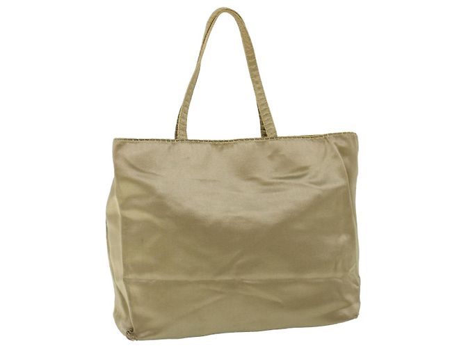 PRADA Borsa Tote Satin Beige Auth cl754