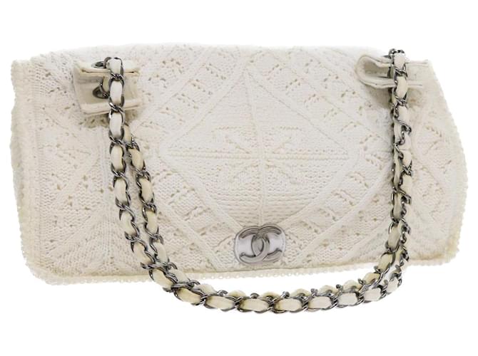 CHANEL Braid Flap Chain Shoulder Bag Cotton White CC Auth bs8243  ref.1070308