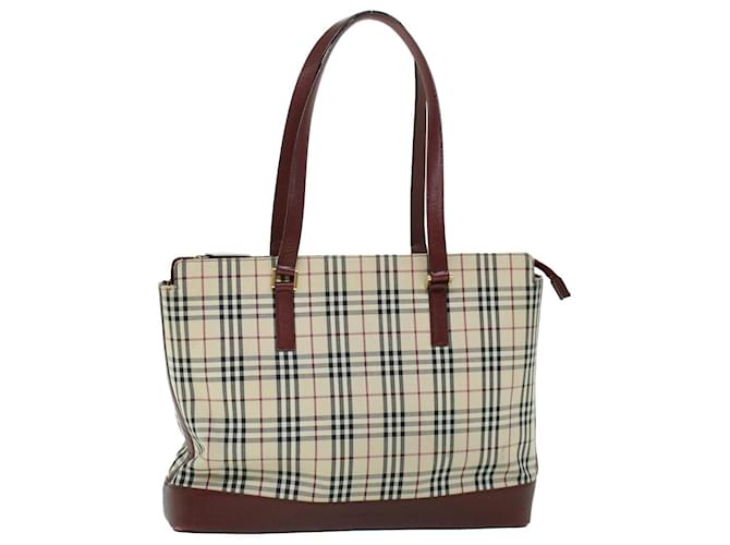 BURBERRY Nova Check Tote Bag Toile Cuir Beige Rouge Auth 54022  ref.1070373