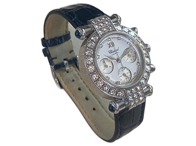 Relógio Chopard Chrono em ouro branco com diamantes e safiras Hardware prateado