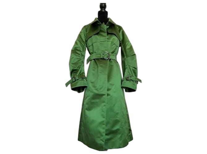 Céline CELINE TRENCH COAT Dark green Silk Polyester  ref.1070585