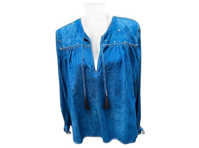 Camicetta Just Cavalli in denim blu con borchie metalliche