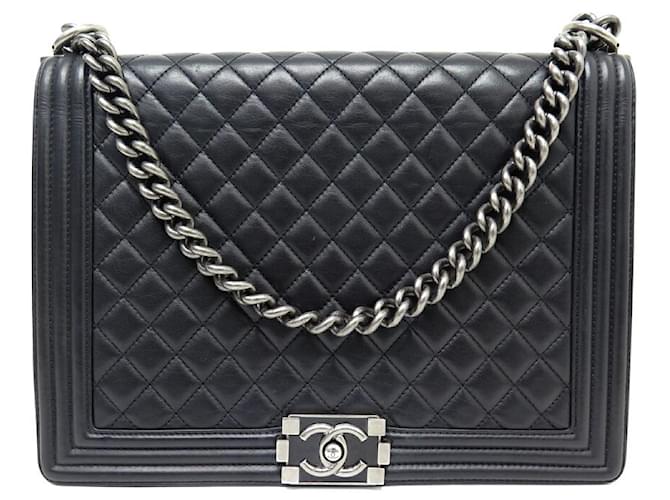 CHANEL GRAND BOY HANDBAG IN BLACK QUILTED LEATHER WITH HAND BAG CROSSBODY  ref.1070810