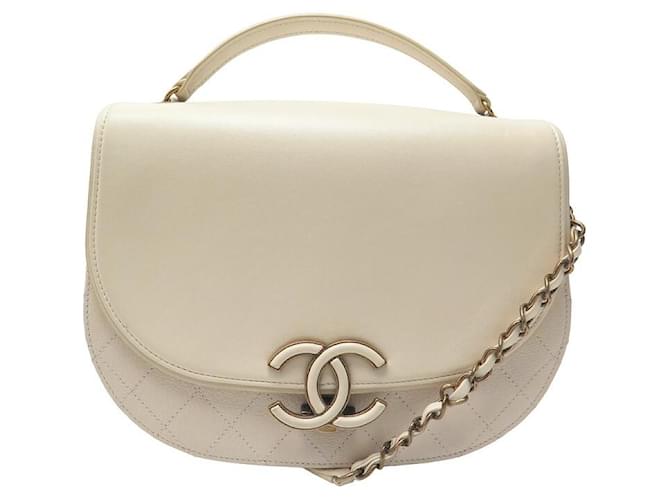 NEW CHANEL COCO CURVE BANDOULIERE CREAM LEATHER PURSE HAND BAG ref