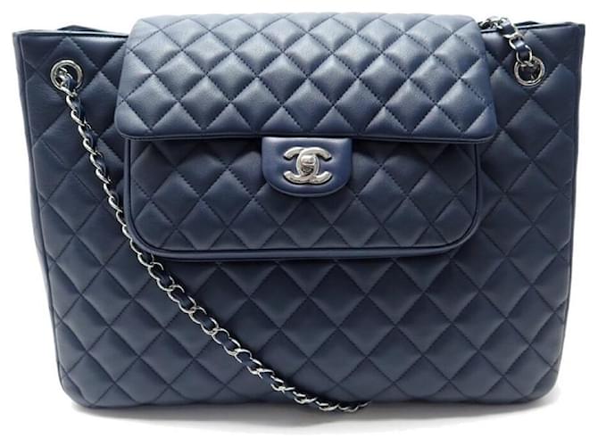 NEW CHANEL HANDBAG CABAS PARIS-EDIMBURGH QUILTED SHOPPING TOTE BAG Navy blue Leather  ref.1070890