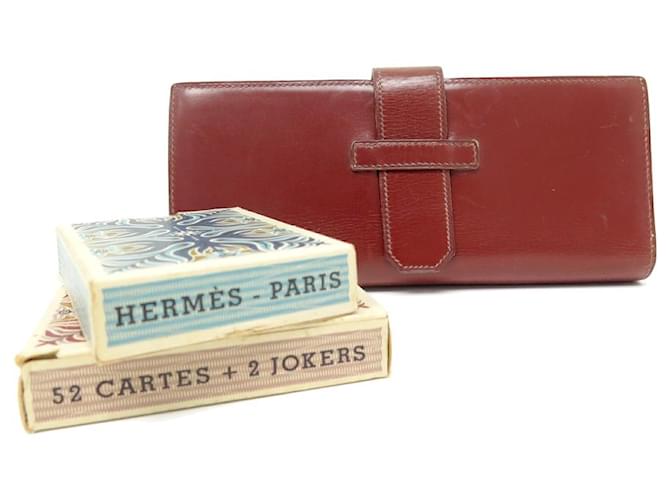 Hermès VINTAGE HERMES CASE 1970 LEATHER BOX BOX WITH 2 game of 52 CASE CARDS Red  ref.1070909