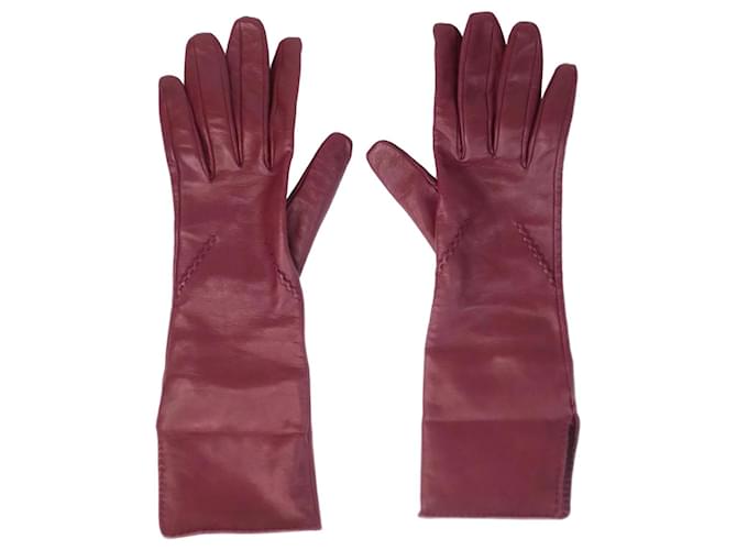 Burberry Burgundy stitch detail leather gloves Dark red  ref.1070948