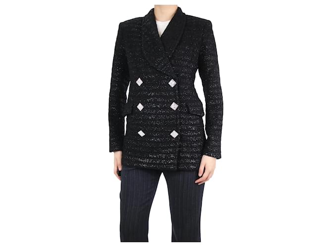 Alessandra Rich Black double-breasted shimmer blazer - size UK 8 Wool  ref.1070963
