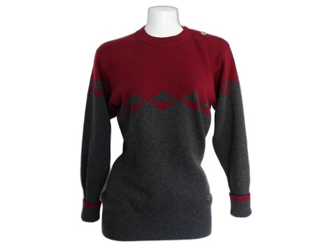 Pull cachemire CHANEL Taille M soit 38-40 Fr Bordeaux Gris anthracite