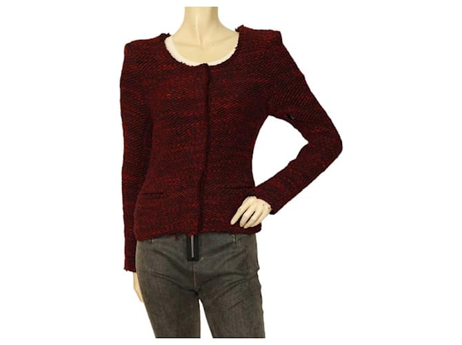 IRO Molly Burgundy Knit Woolen Cardigan Jacket épaules rembourrées sz 0 Laine Bordeaux  ref.1071184