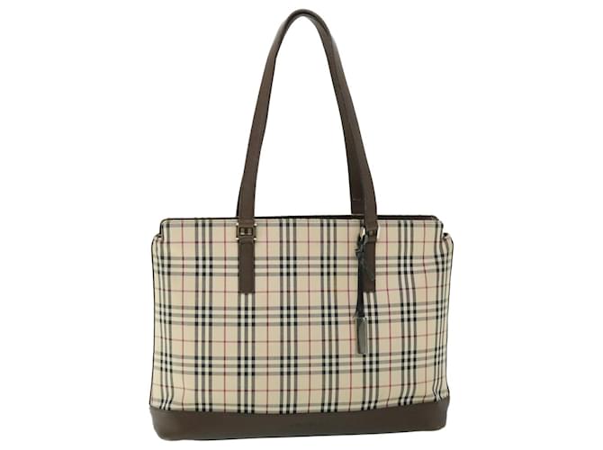 BURBERRY Nova Check Tote Bag Canvas Leather Beige Brown Auth 53722 Cloth  ref.1071325