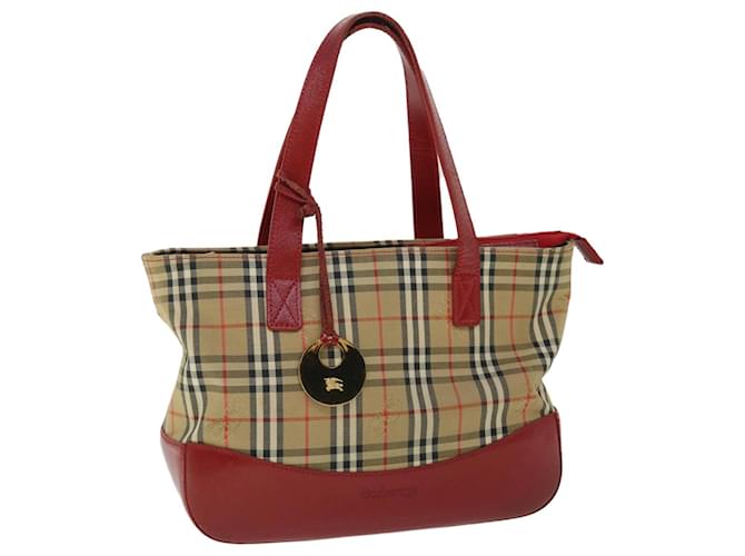 Autre Marque Burberrys Nova Check Hand Bag Canvas Beige Red Auth 53246 Cloth  ref.1071342