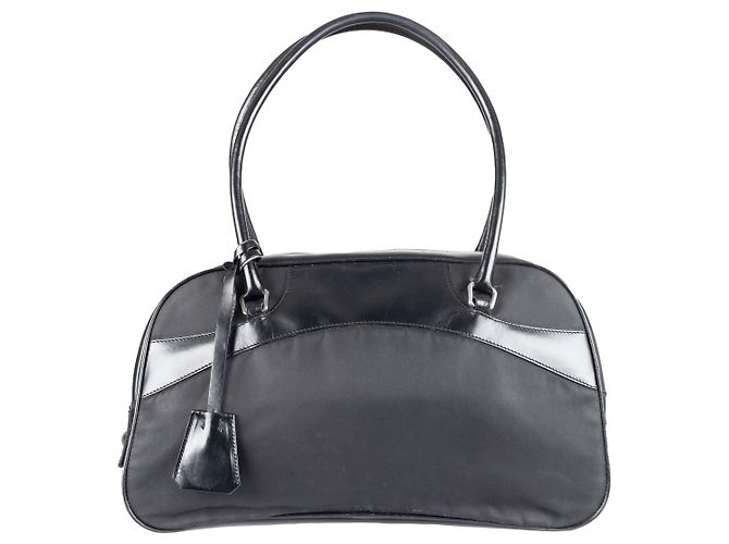 Jacquard Bolsa Bowling Prada Preta de Nylon e Couro Preto