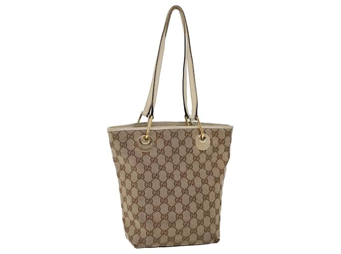 GUCCI GG Canvas Hand Bag Canvas Leather Beige White Auth 53654 Cloth  ref.1071363