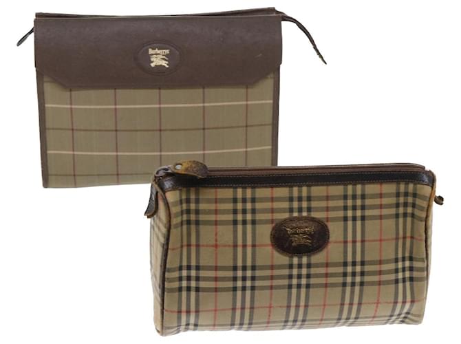 Autre Marque Burberrys Nova Check Clutch Bag Canvas Leather 2Set Beige Brown Auth bs8236 Cloth  ref.1071376
