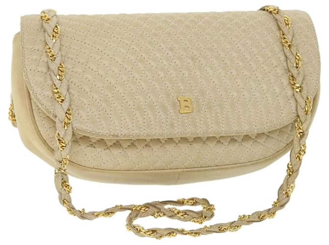 BALLY Chain Quilted Shoulder Bag Leather Beige Auth ep1717  ref.1071378
