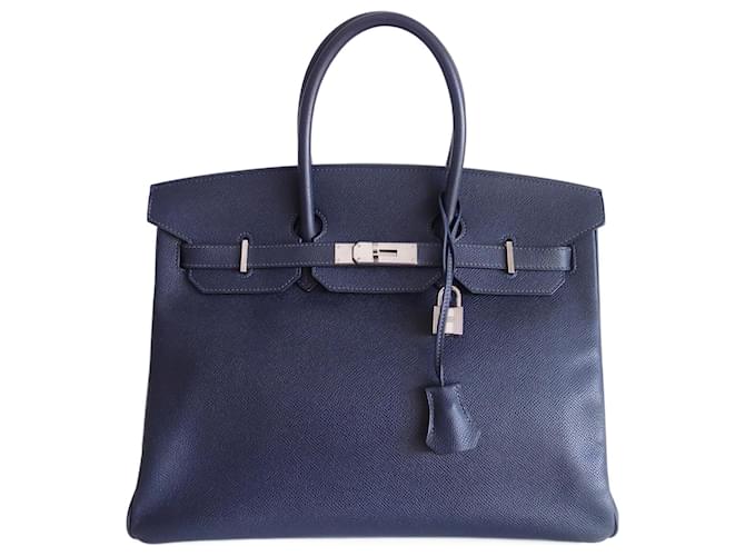 Hermès HERMES BIRKIN BAG 35 Navy blue Leather  ref.1071484