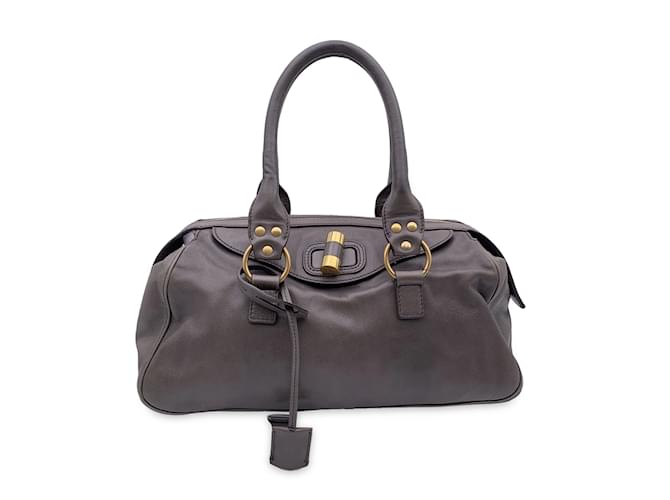 Yves Saint Laurent Grey Taupe Leather Muse Bowler Satchel Bag  ref.1071595