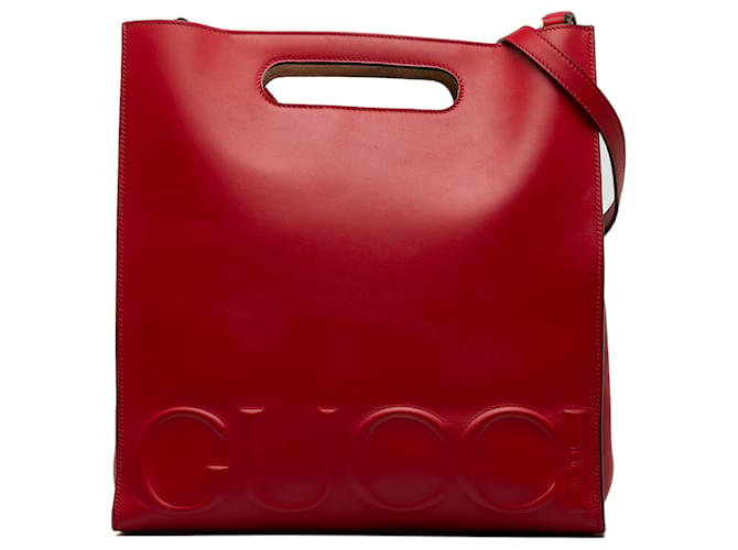 Gucci Red Medium Logo Embossed XL Tote Bag