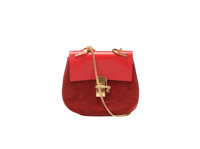Chloé Leather & Suede Mini Drew Crossbody Bag Red  ref.1071849