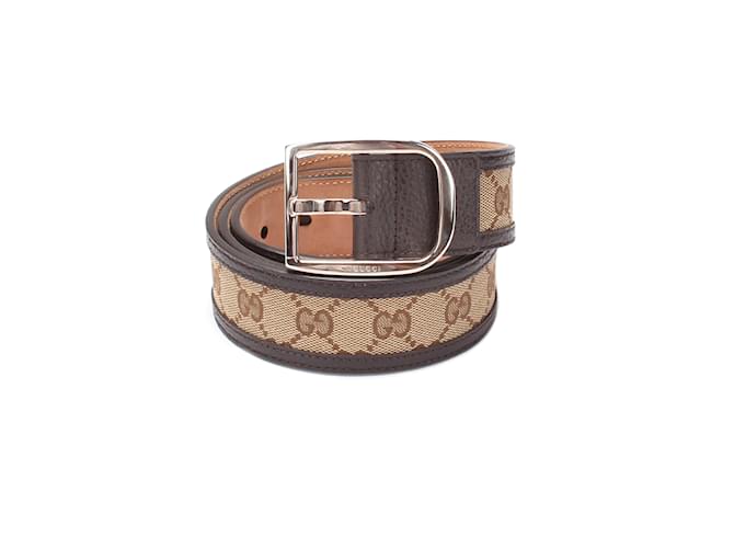 Gucci GG Canvas & Leather Belt 449716 Brown Cloth  ref.1071868