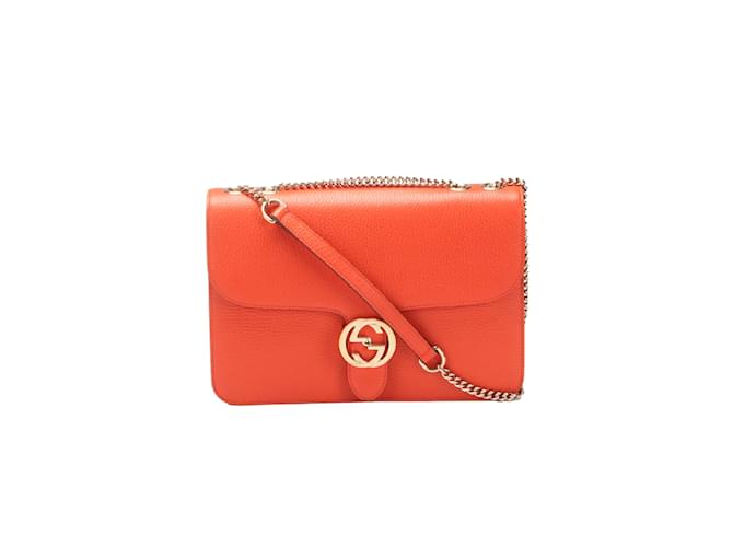 Gucci Sac a bandouliere en cuir G entrelace de taille moyenne 510303 Veau facon poulain Orange ref.1071874 Joli Closet