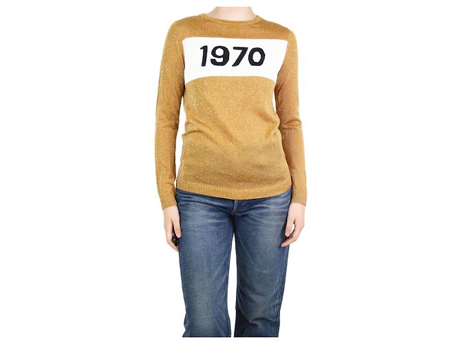Bella Freud Goldglitzernder Pullover – Größe XS Golden