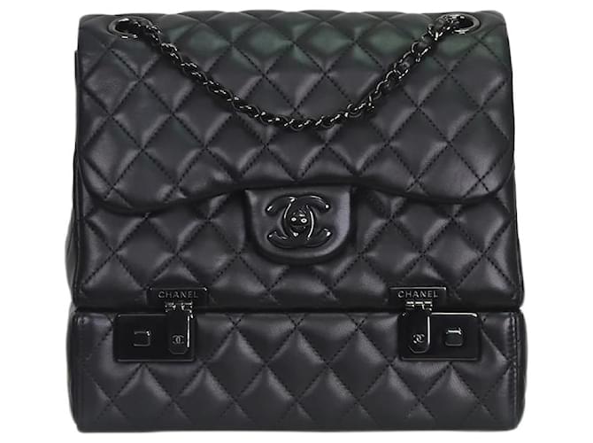 Chanel Black 2016-2017 lambskin quilted Cockpit Flap Bag Leather