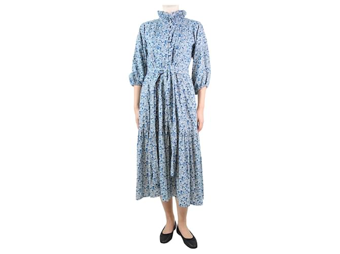 Autre Marque Blue corduroy floral printed dress - size S Cotton  ref.1071910