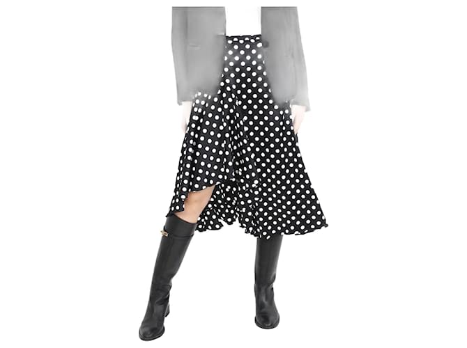 Autre Marque Black polka dot asymmetric skirt - size M Silk  ref.1071911