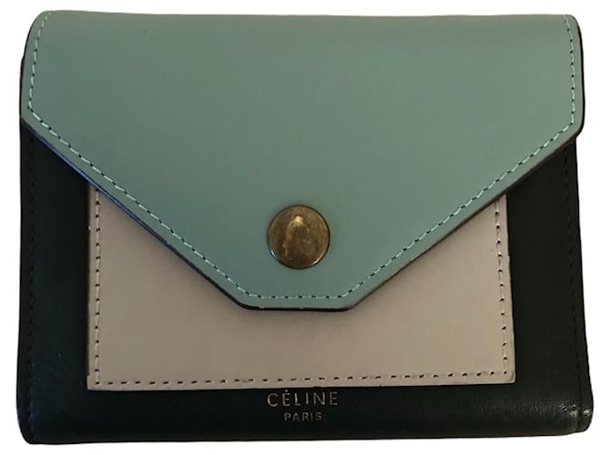 Carteira Céline em couro de novilho liso tricolor verde  ref.1072025
