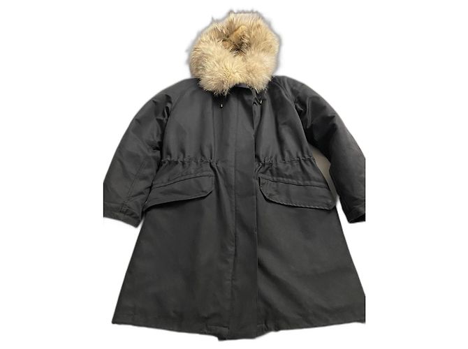Parka lunga Army Yves Salomon nera in cotone Nero
