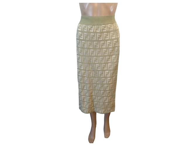 Fendi skirt in green cotton with FF logos  ref.1072094