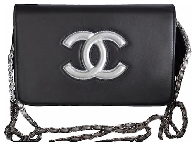 Chanel WOC Wallet on Chain CC Logo Tasche Schwarz Silber Silber Hardware Leder  ref.1072172