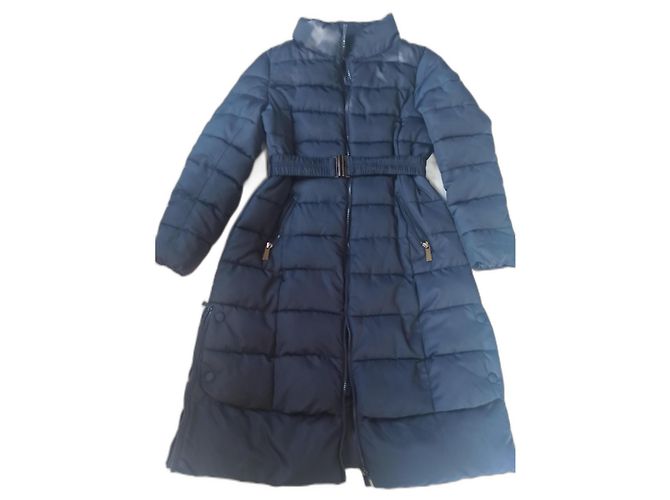 Autre Marque Dunkelblaue Gefütterte Daunenjacke mit Gürtel
