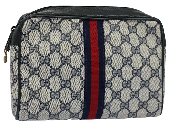 GUCCI GG Canvas Sherry Line Clutch Bag Red Navy gray 14.014.3553 Auth yk8501 Grey Navy blue  ref.1072300