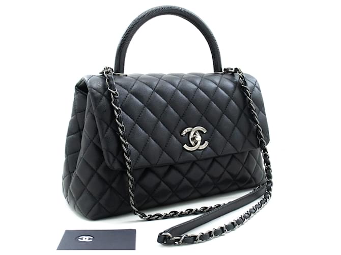 Chanel 2 Way Top Handle Handbag Shoulder Bag Black Caviar Leather  ref.1072318