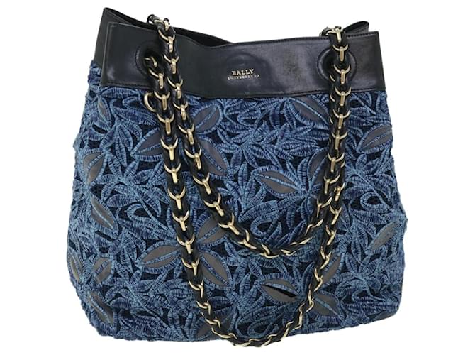 BALLY Chain Shoulder Bag Canvas Blue Auth bs8267 Cloth  ref.1072331