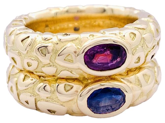 Chaumet Rings ,"Coach", yellow gold, colored sapphires.  ref.1072561