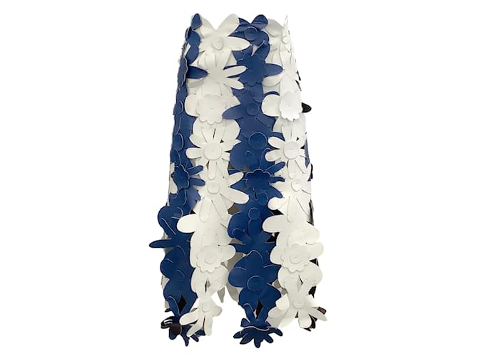 Marni Bleu / Jupe en cuir à fleurs blanche Bleu Marine  ref.1072600